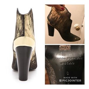Sigerson Morrison Black & Gold Haircalf Booties